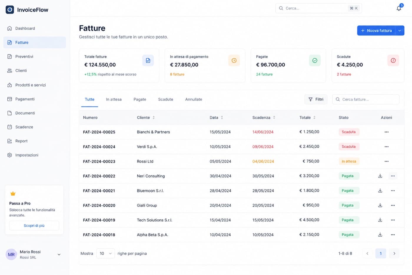 Anteprima del tool di fatturazione interno